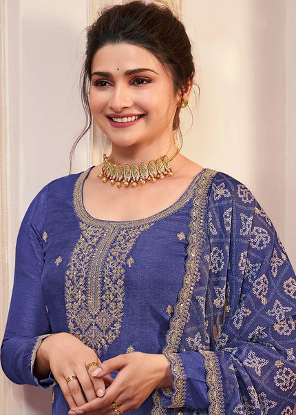 Dark Blue Embroidered Pant Suit