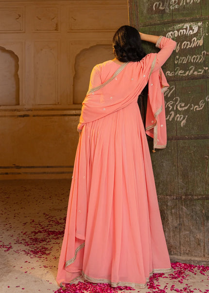 Peach Embroidered Anarkali Gown