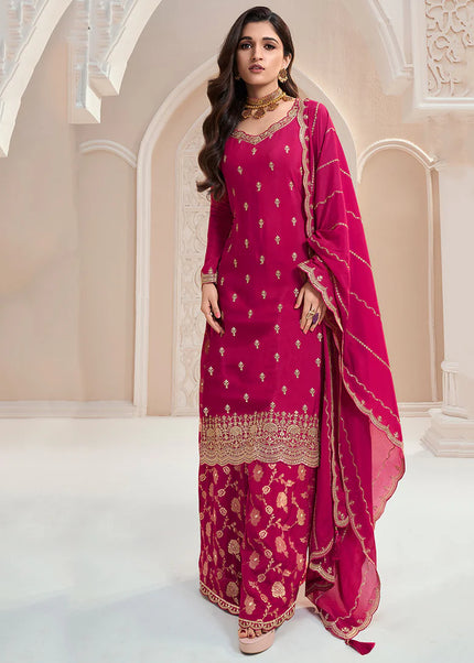 Pink Embroidered Palazzo Suit