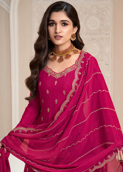 Pink Embroidered Palazzo Suit