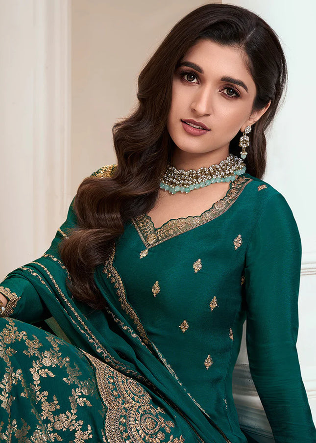 Green Embroidered Palazzo Suit