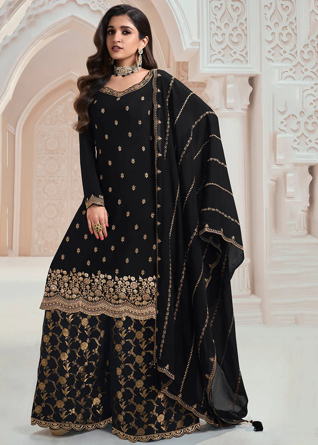 Black Embroidered Palazzo Suit