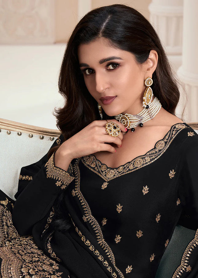 Black Embroidered Palazzo Suit