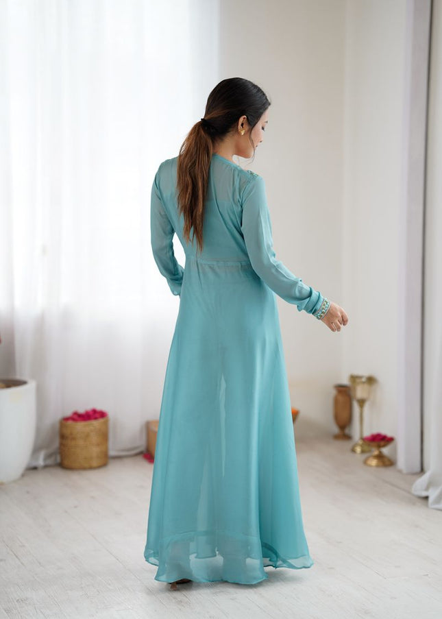 Sky Blue Embroidered Anarkali Gown