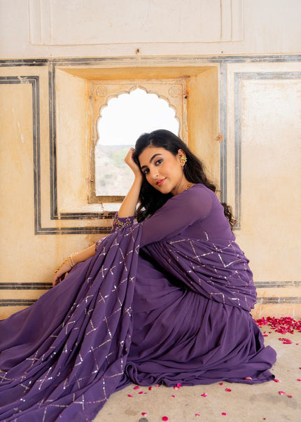 Purple Embroidered Anarkali Gown