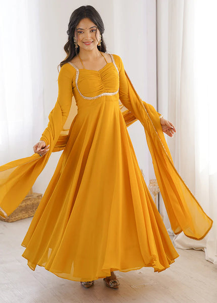 Yellow Embroidered Anarkali