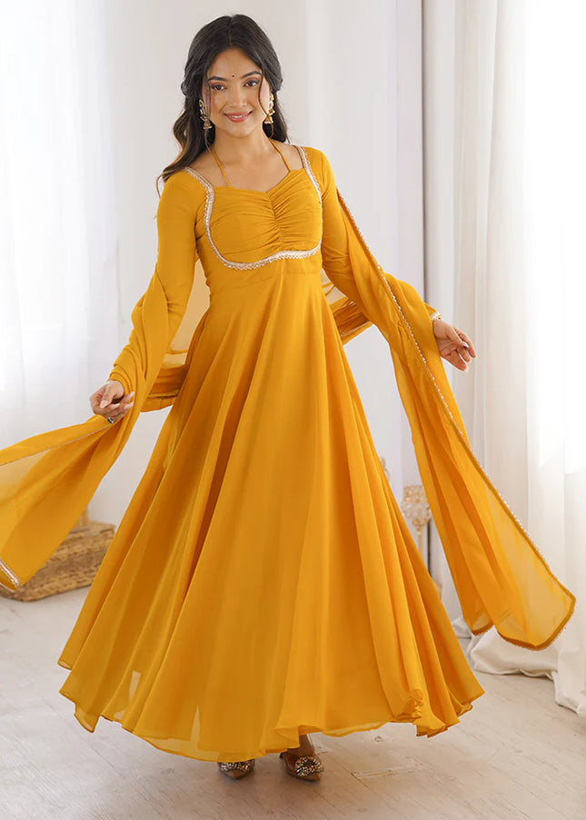 Yellow Embroidered Anarkali
