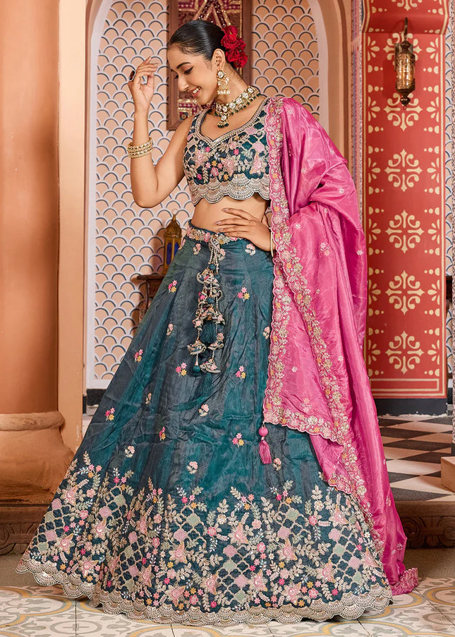 Teal Embroidered Lehenga Choli