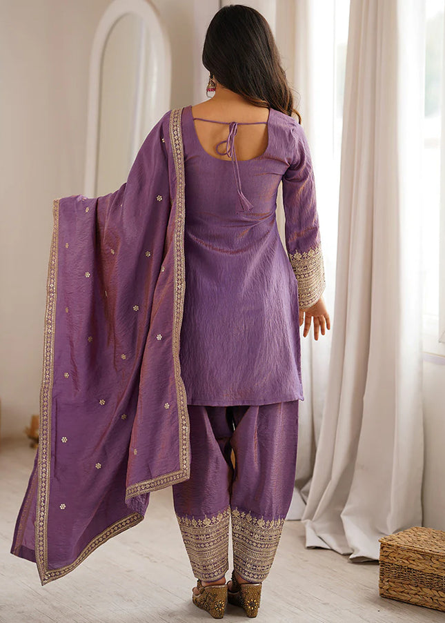 Lavender Embroidered Salwar Suit