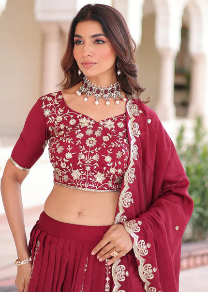 Maroon Embroidered Lehenga Choli