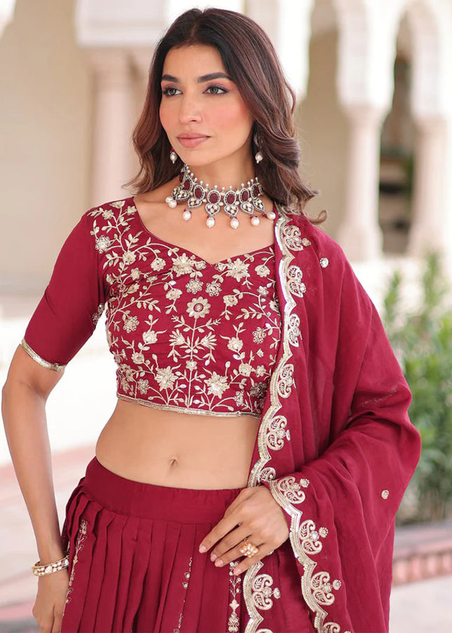 Maroon Embroidered Lehenga Choli