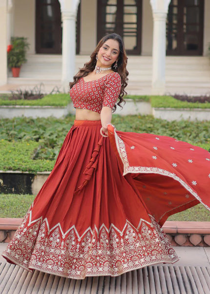 Rust Embroidered Lehenga choli