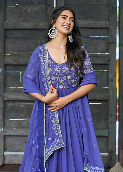 Purple Embroidered Anarkali Gown