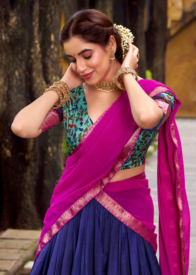 Navy Blue Embroidered Lehenga Choli