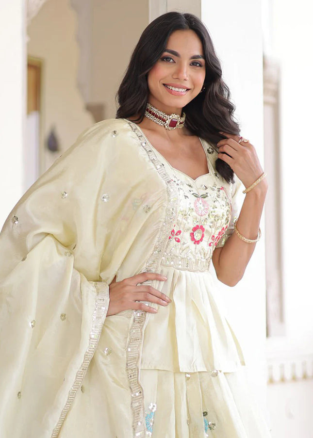 Offwhite Embroidered Lehenga Suit