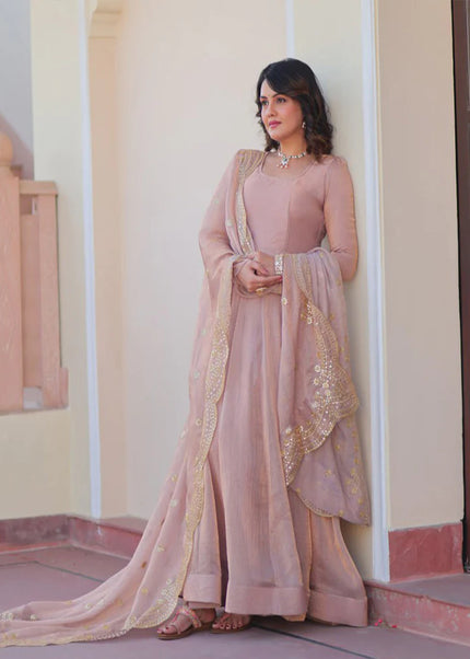 Peach Embroidered Anarkali Gown