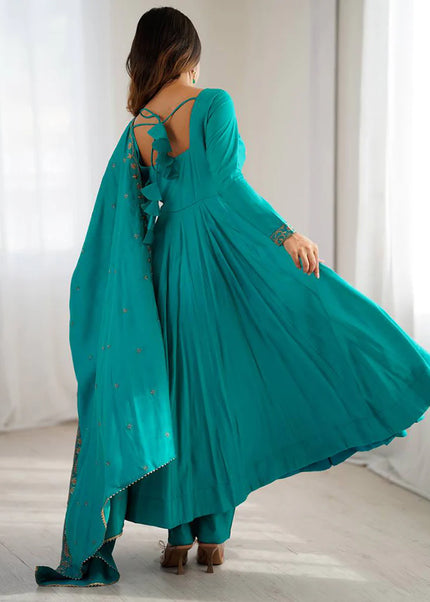 Teal Embroidered Anarkali
