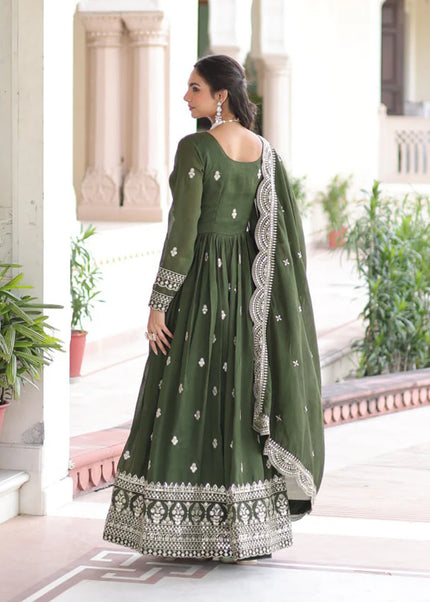 Green Embroidered Anarkali Gown