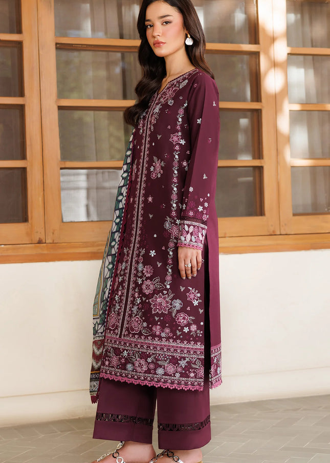 Farasha | Summer Weaves Embroidered Lawn'25 - Burgandy Rush