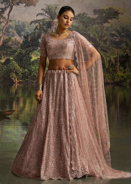 Mauve Embroidered Lehenga Choli