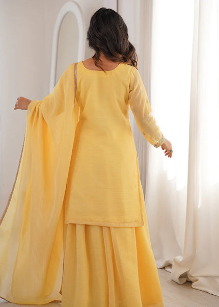 Yellow Embroidered Sharara Suit