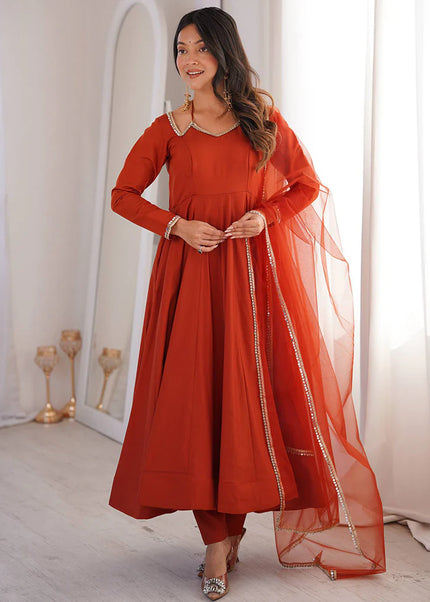 Orange Embroidered Anarkali