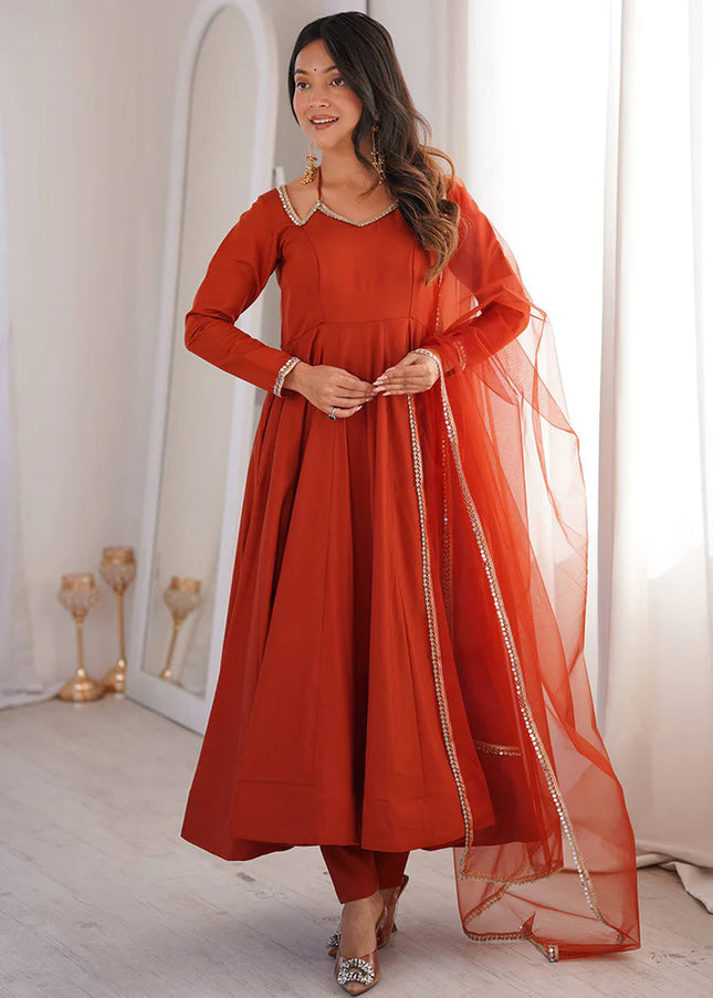 Orange Embroidered Anarkali