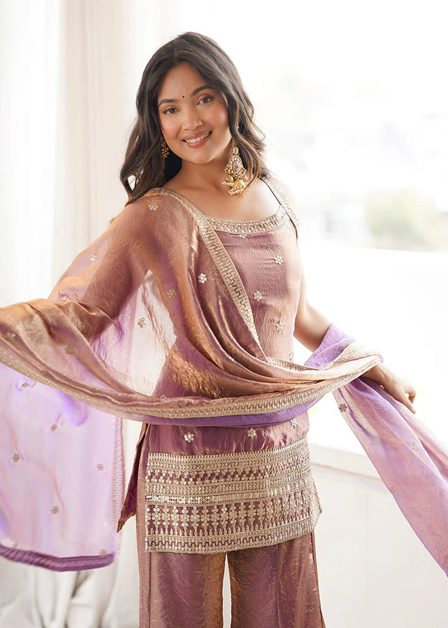 Pink Embroidered Palazzo Suit