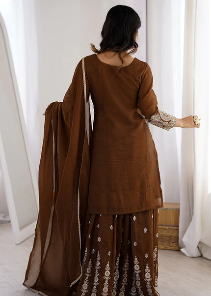 Brown Embroidered Sharara Suit