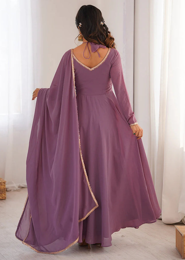 Mauve Embroidered Anarkali Gown