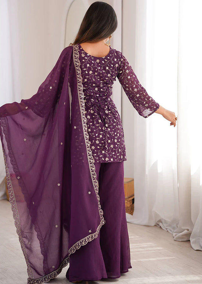 Mauve Embroidered Palazzo Suit