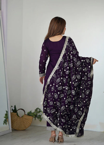 Purple Embroidered Pant Style Suit