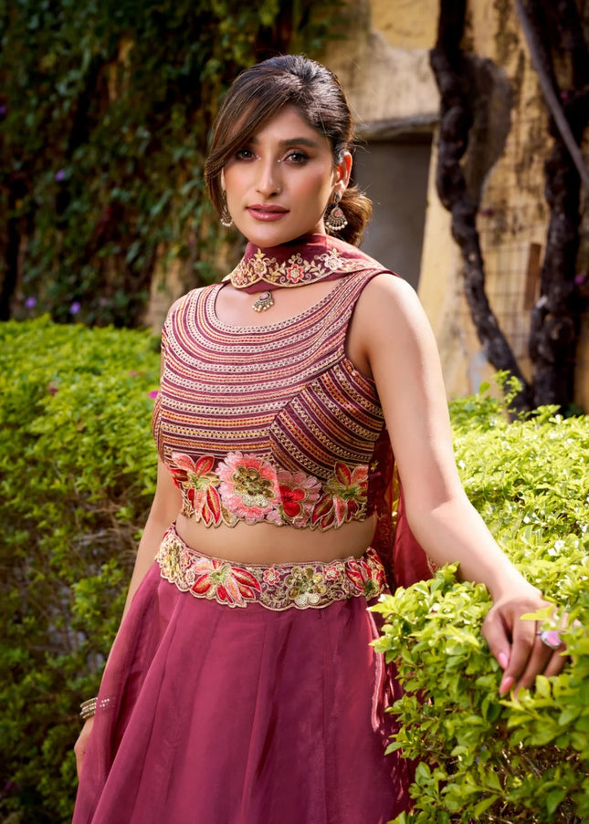 Maroon Embroidered Lehenga Choli
