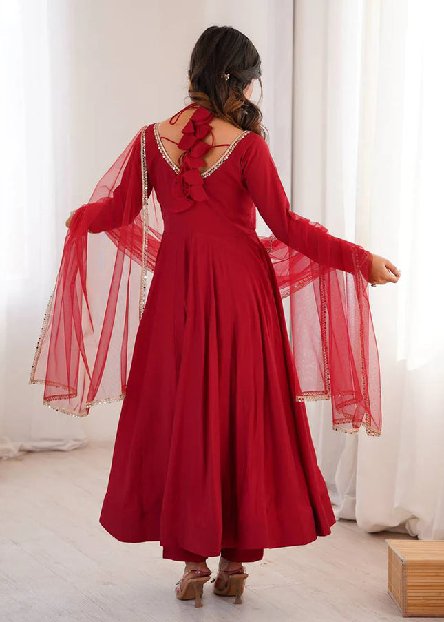Maroon Embroidered Anarkali
