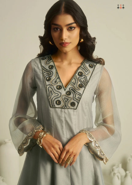 Sea Green Embroidered Palazzo Suit