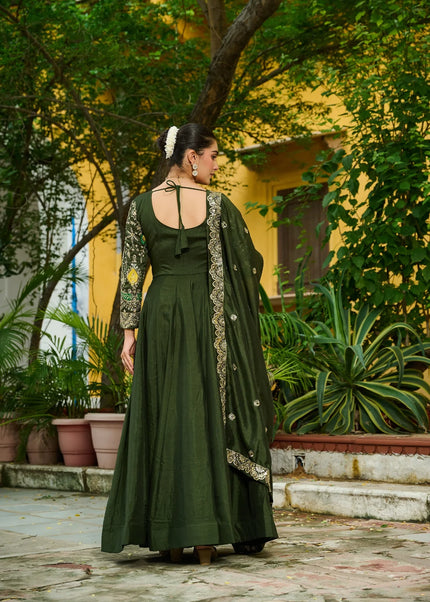 Green Embroidered Anarkali Gown