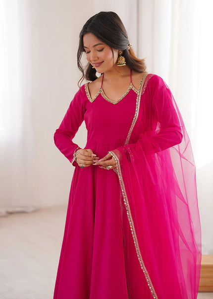 Pink Embroidered Anarkali