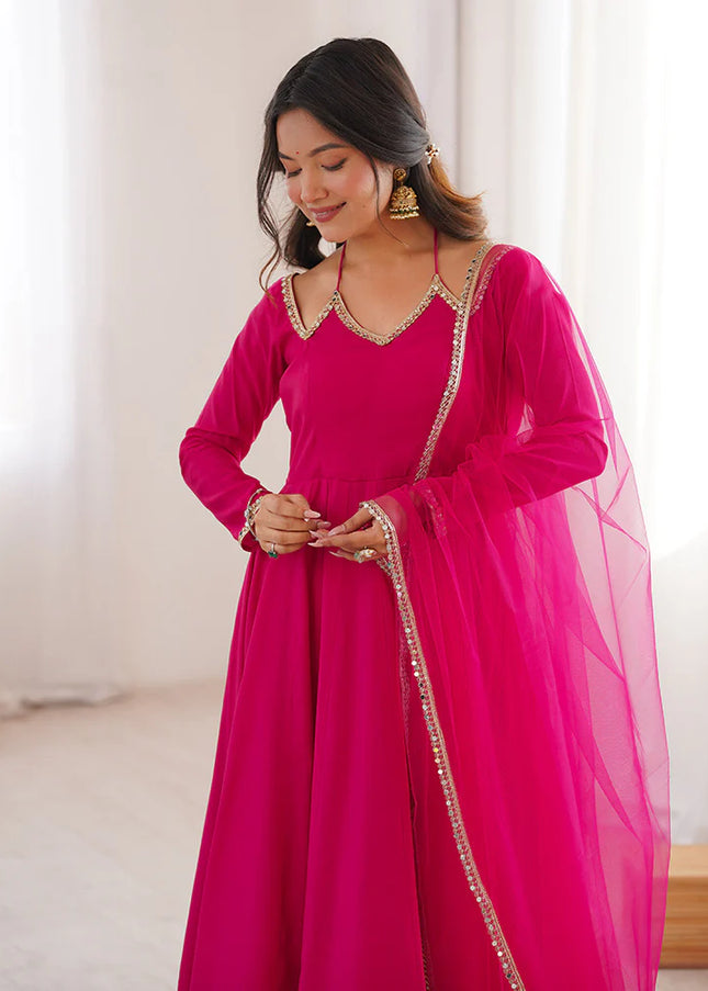Pink Embroidered Anarkali