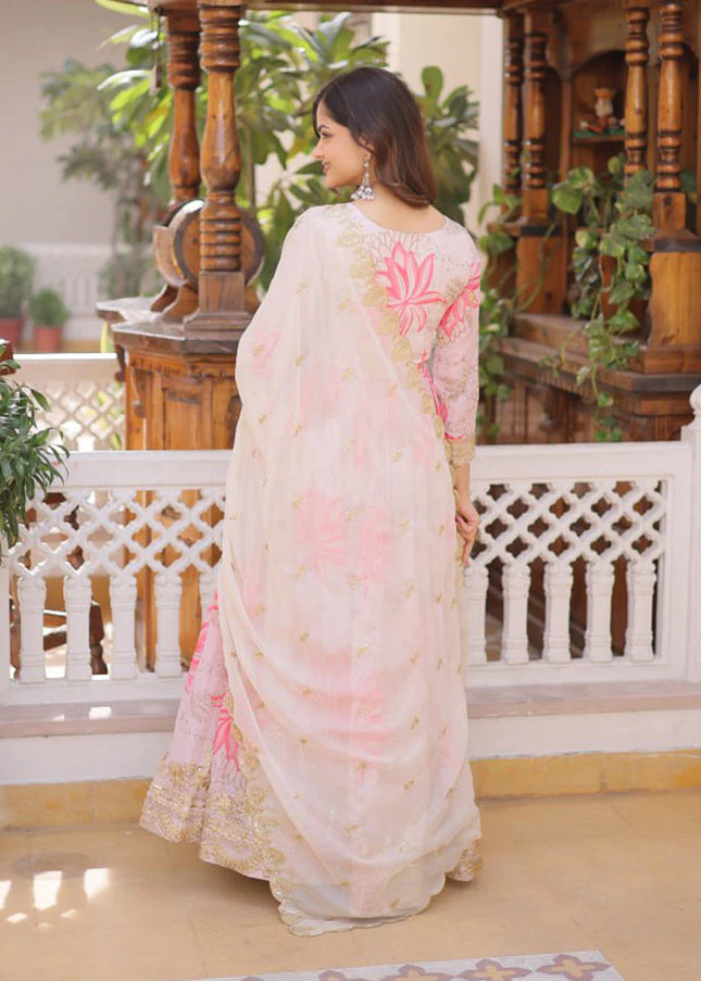 Pink Printed and Embroidered Anarkali Gown