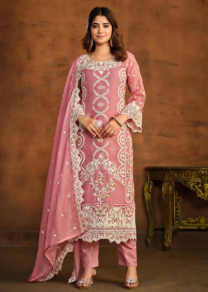 Pink Embroidered Pant Style Suit