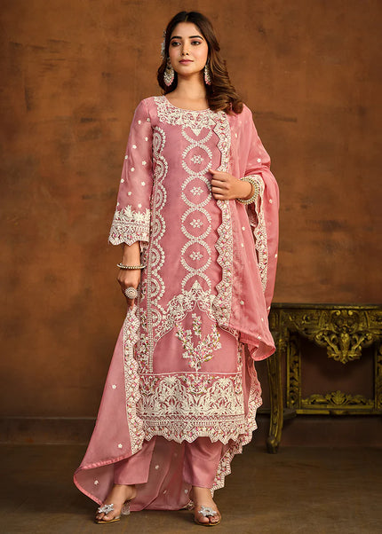Pink Embroidered Pant Style Suit