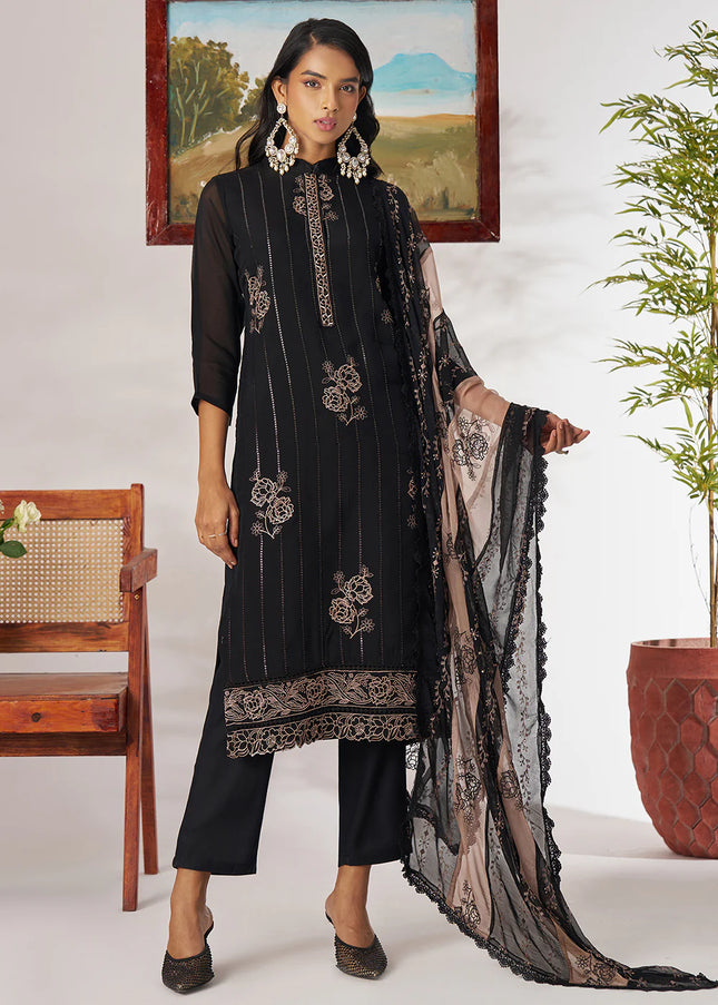 Black Embroidered Pant Suit
