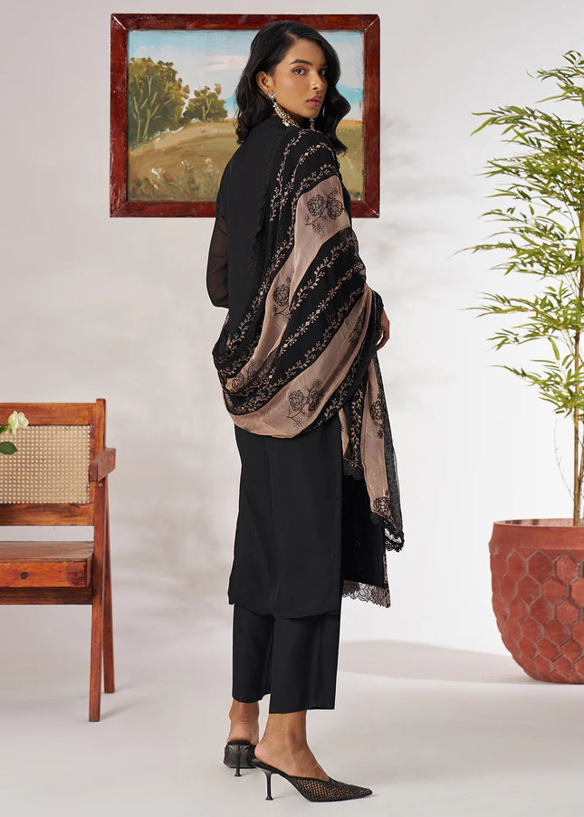 Black Embroidered Pant Suit