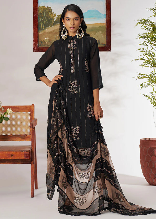 Black Embroidered Pant Suit