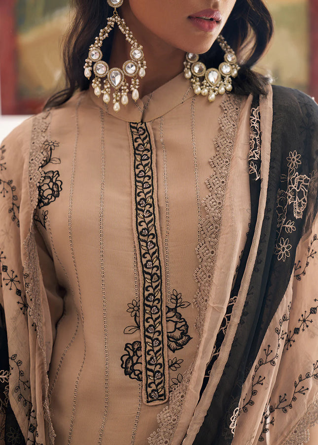 Beige Embroidered Pant Suit