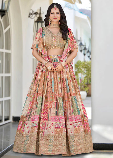 Beige MultiColor Embroidered Lehenga Choli