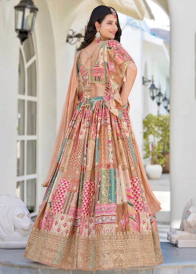Beige MultiColor Embroidered Lehenga Choli