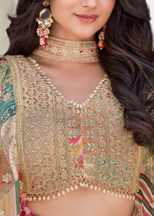 Beige MultiColor Embroidered Lehenga Choli