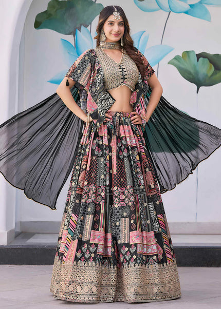 Black MultiColor Embroidered Lehenga Choli