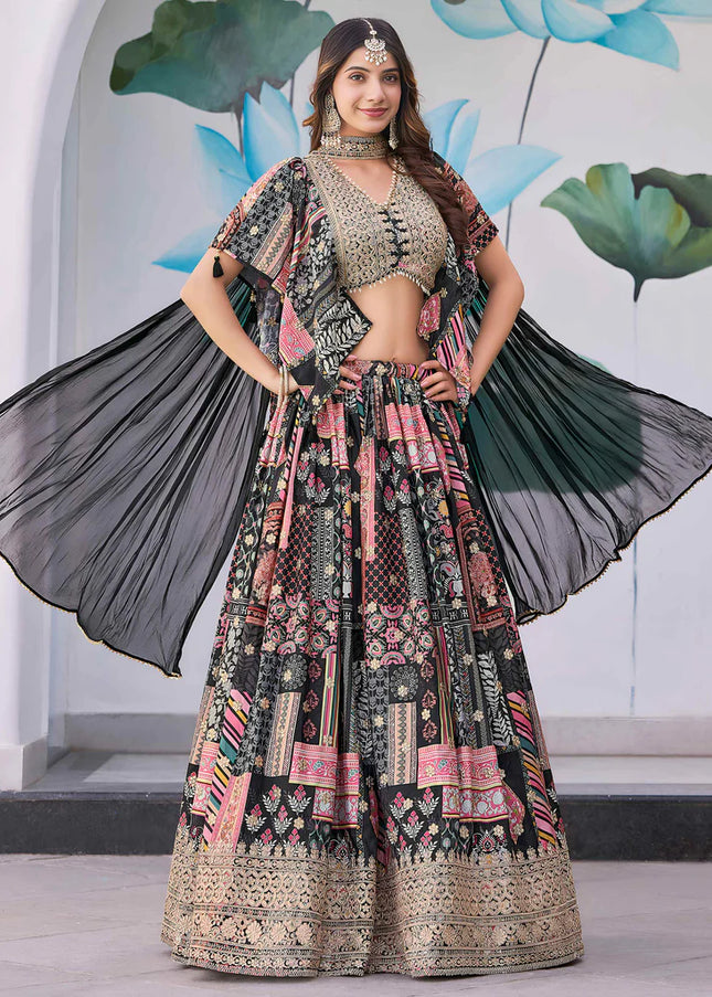 Black MultiColor Embroidered Lehenga Choli